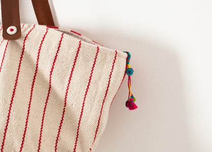 Woven Oversized Tote in Red Stripe